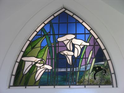 Lily and the Frog. Wynyard Window. Carved, gilded and painted. Karen Liversedge.